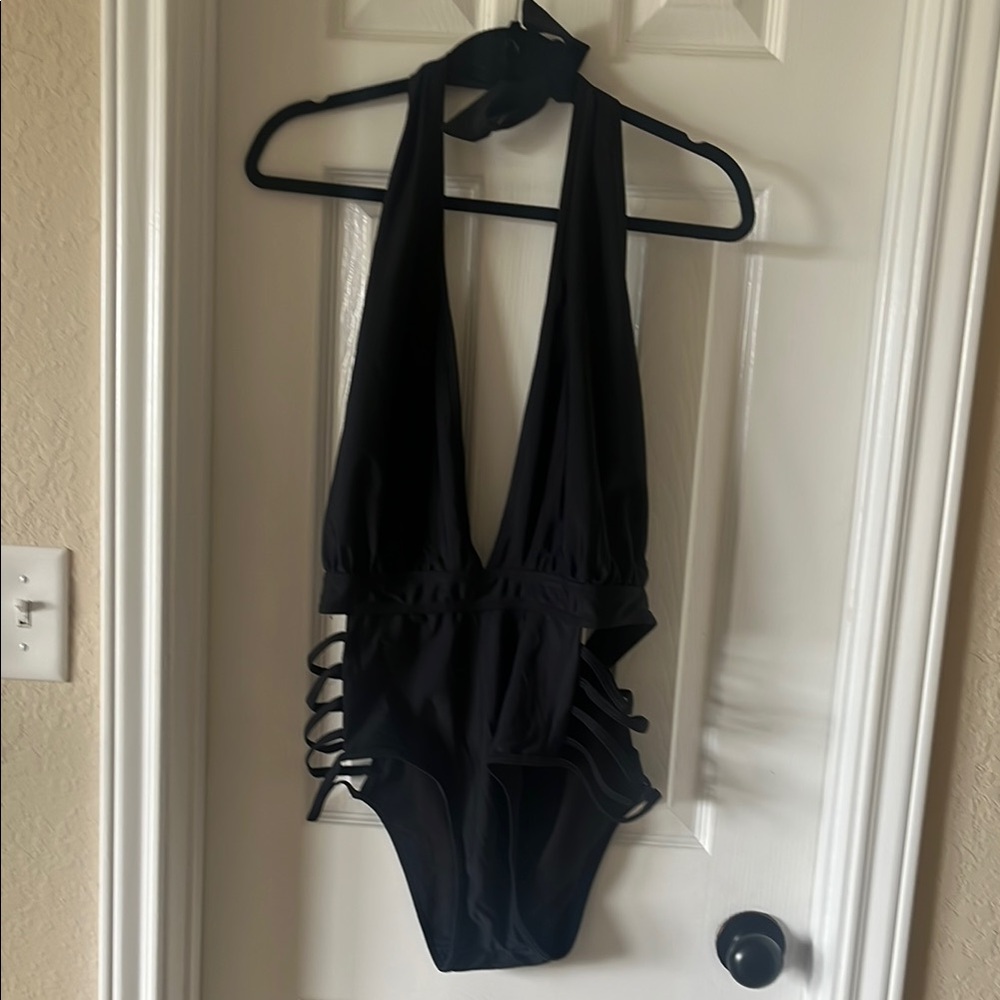 Elegant Black Halter One-Piece Swimsuit